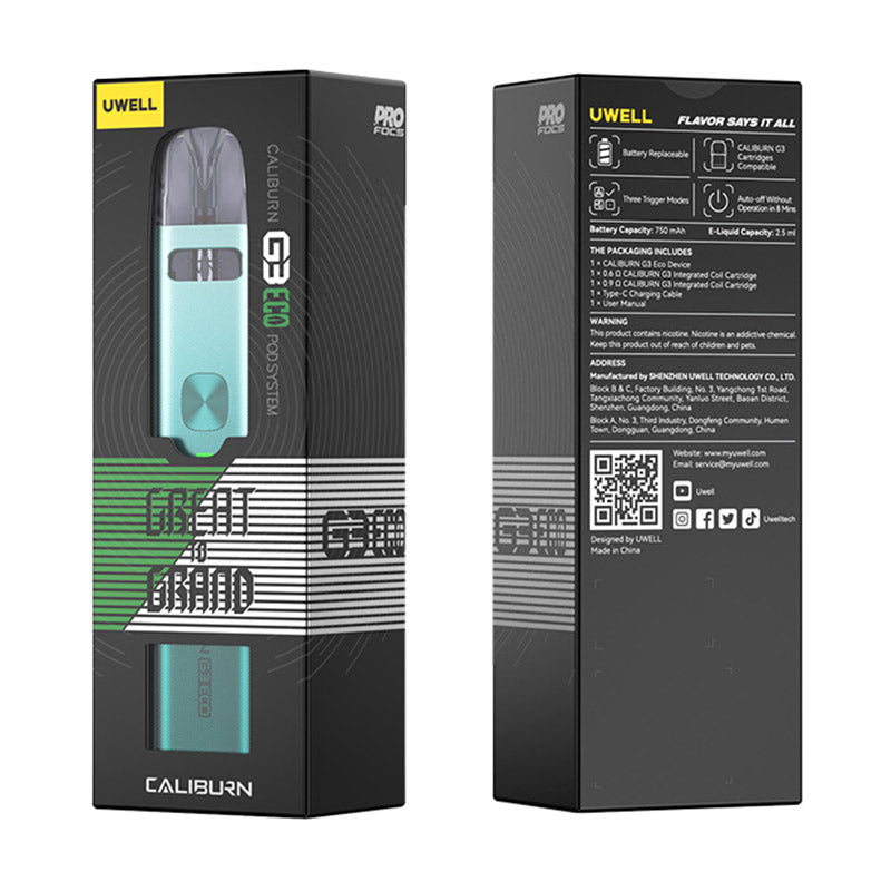 Uwell Caliburn G3 ECO Pod System Kit 750mAh 2.5ml, Auto Power Off if no Operation for 8 Minutes new